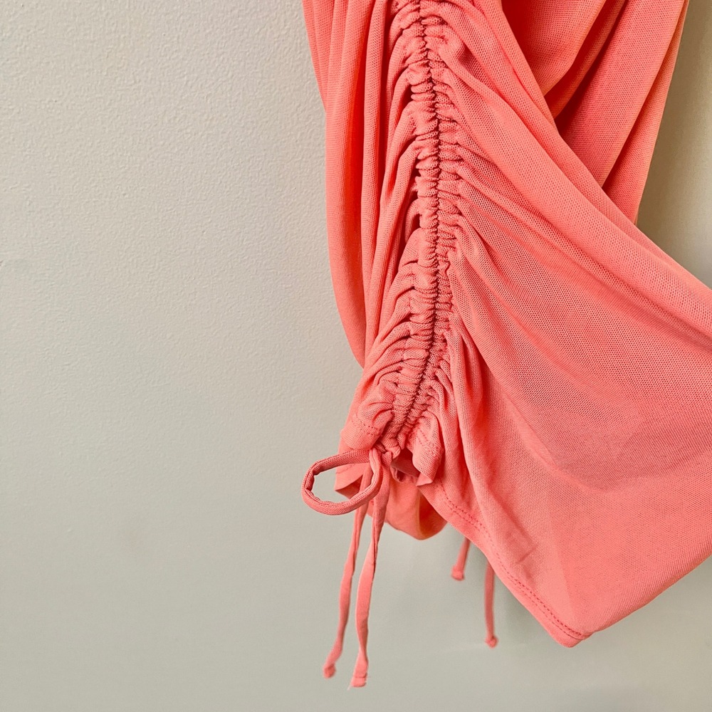 Anthropologie Dress Women's Small New NWT Coral Pink Mesh Fitted Festival Mini - Picture 7 of 12